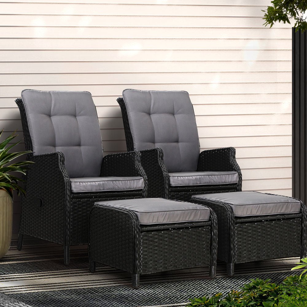 Gardeon 2-Piece Wicker Recliner Furniture Set - Black
