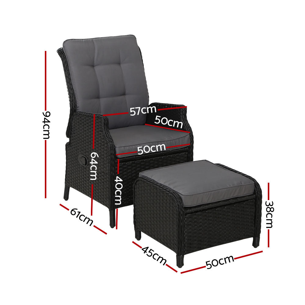 2-Piece Wicker Recliner Set – Gardeon Black