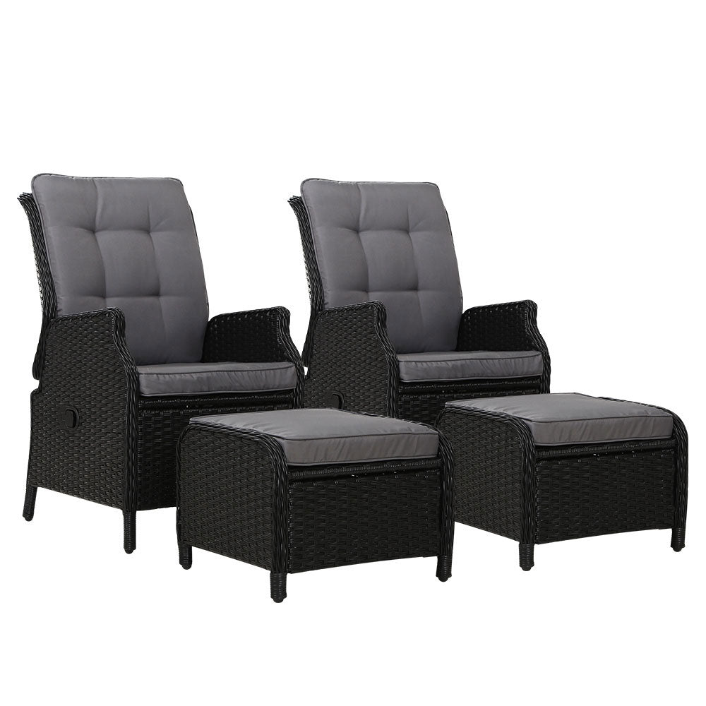 2-Piece Wicker Recliner Set – Gardeon Black