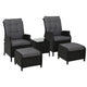 Gardeon 5-Piece Wicker Recliner Table Set - Black Patio