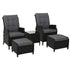 Gardeon 5-Piece Wicker Recliner Table Set - Black Patio
