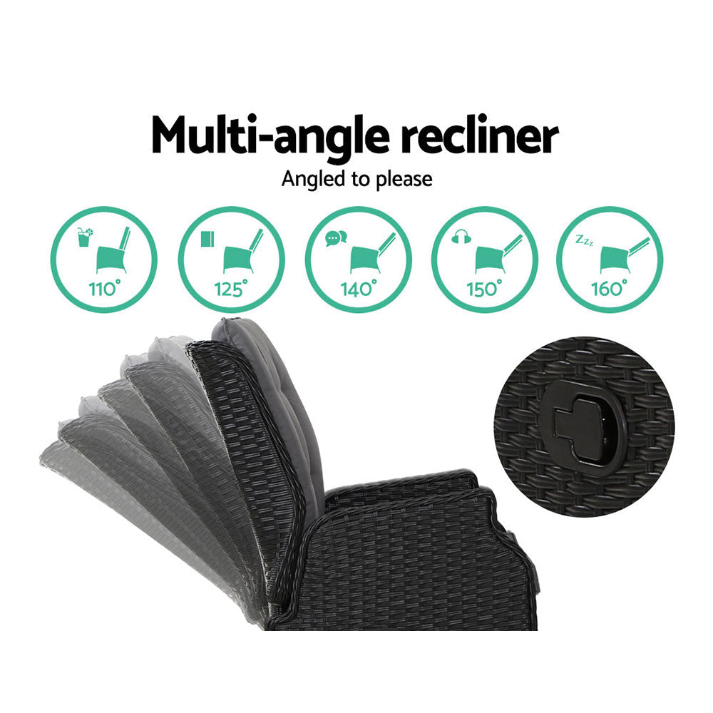 Adjustable Backrest Feature - Black Wicker