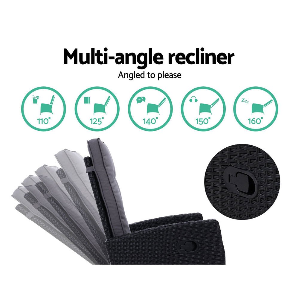 1-Piece Wicker Recliner – Gardeon Black