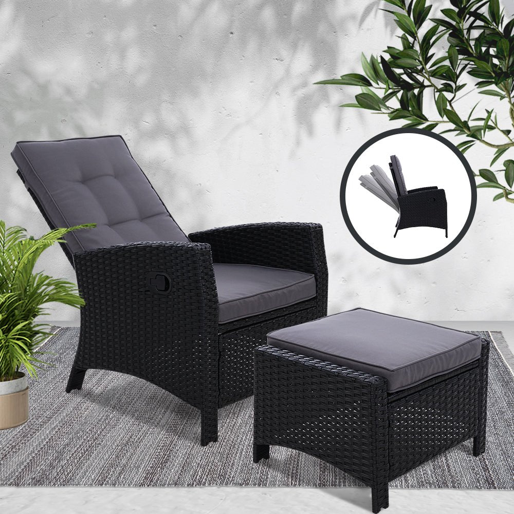 1-Piece Wicker Recliner – Gardeon Black