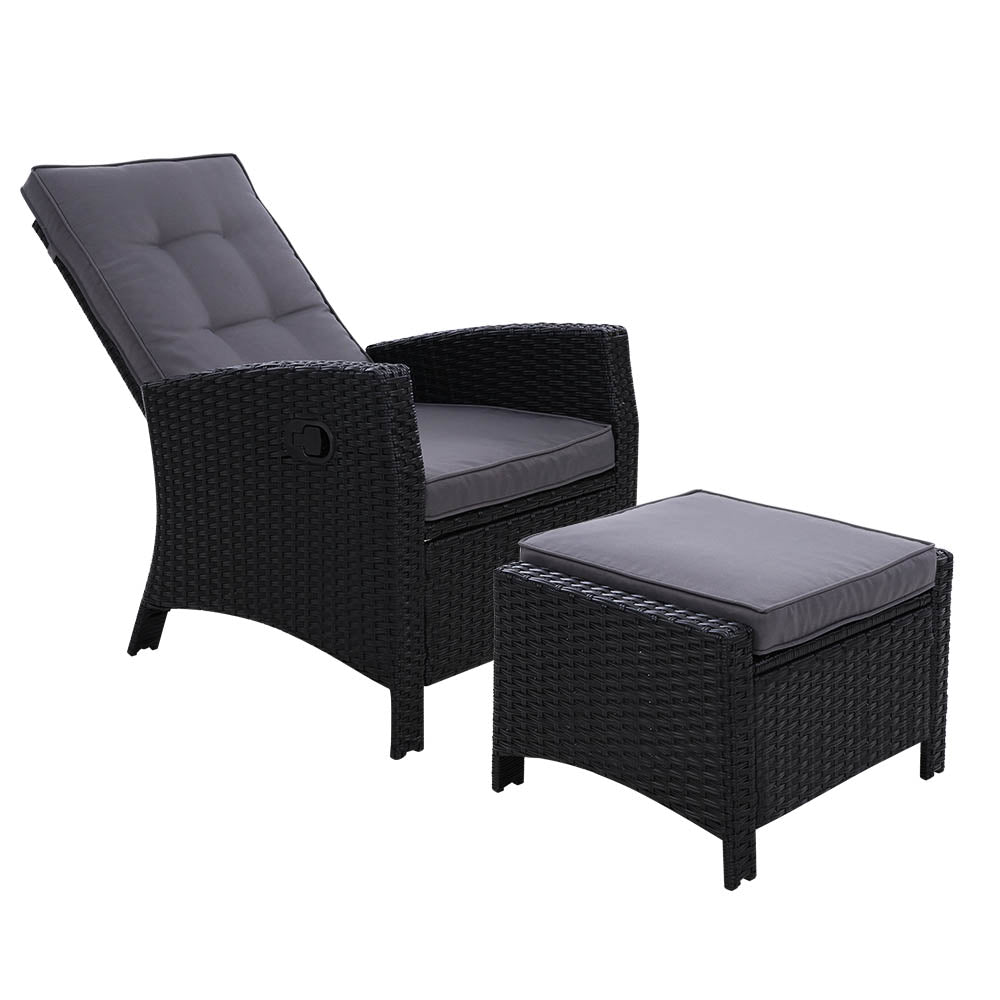 1-Piece Wicker Recliner Lounge – Gardeon Black Patio