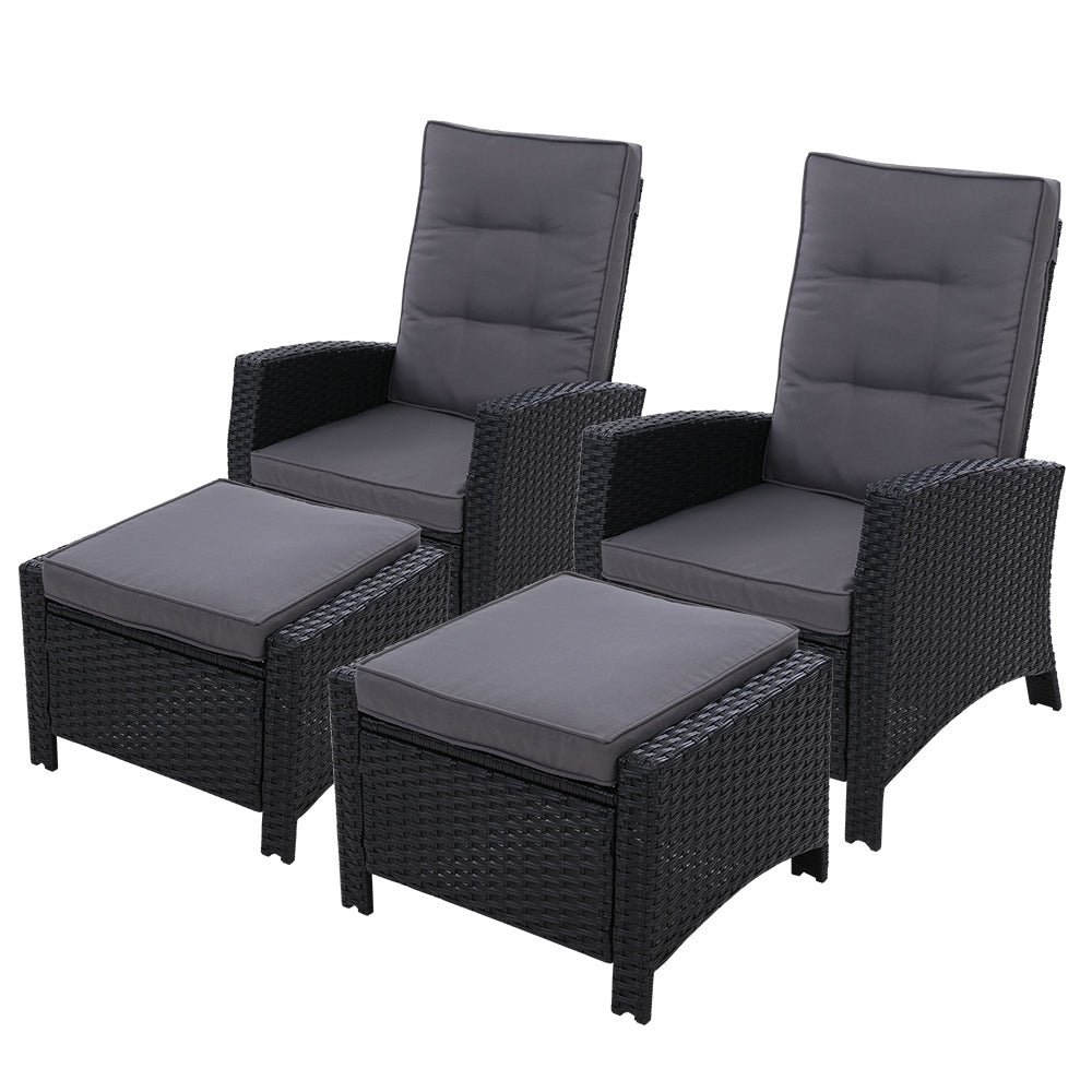 2-Piece Wicker Recliner Set – Gardeon Black