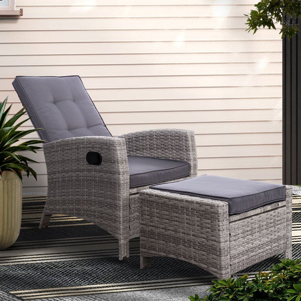 1-Piece Wicker Recliner – Gardeon Grey
