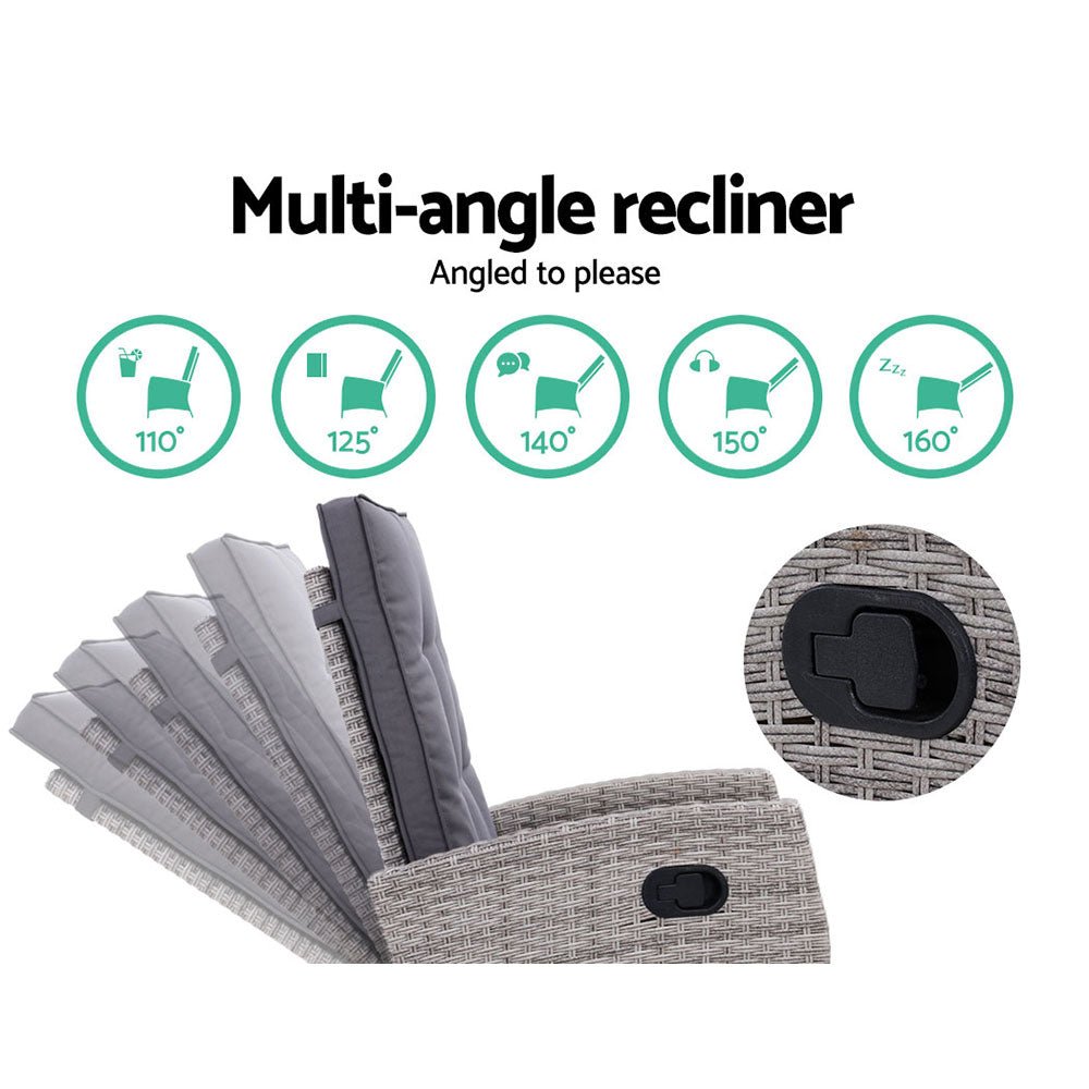 1-Piece Wicker Recliner – Gardeon Grey