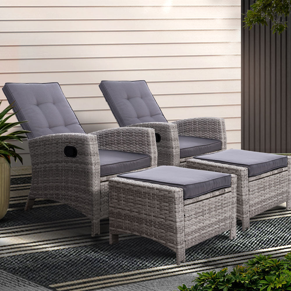 2-Piece Wicker Recliner Set – Gardeon Grey