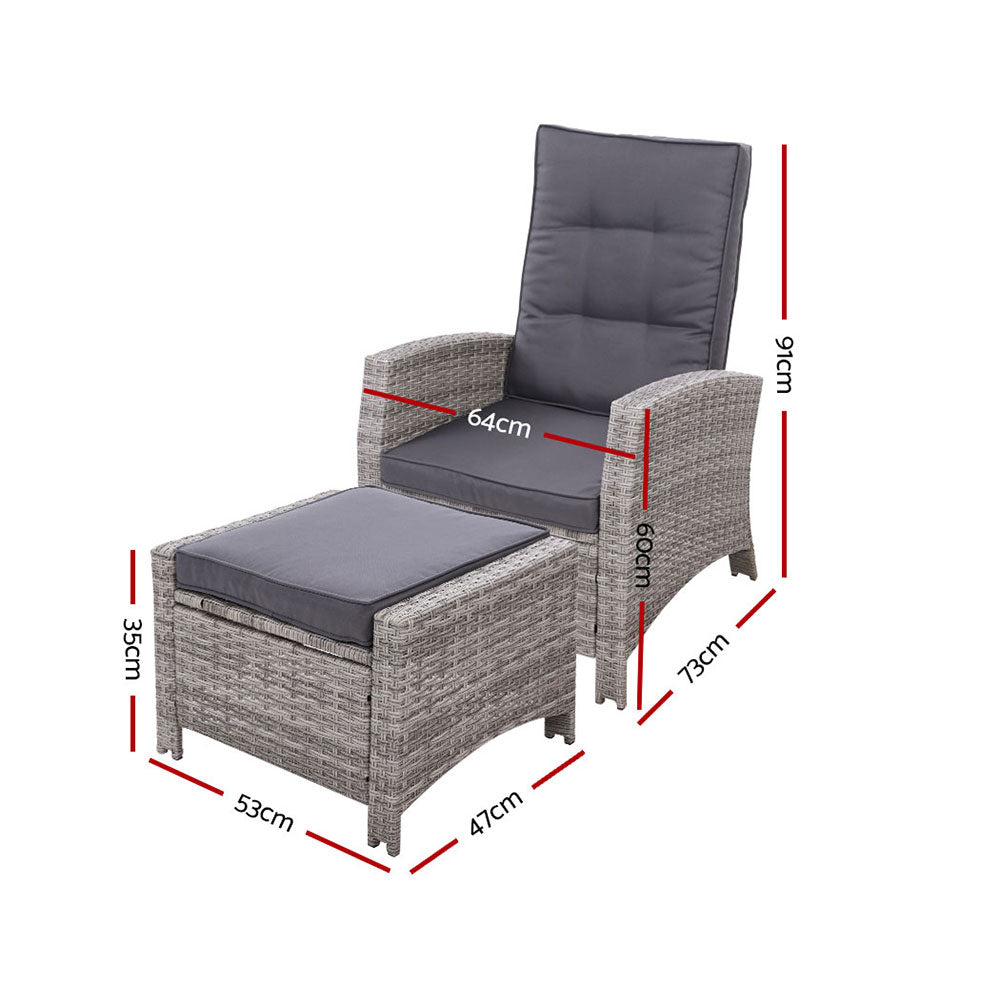 2-Piece Wicker Recliner Set – Gardeon Grey