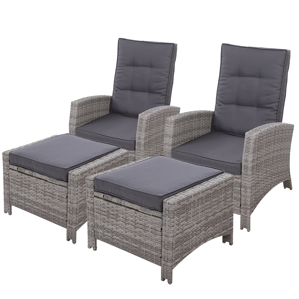 2-Piece Wicker Recliner Set – Gardeon Grey
