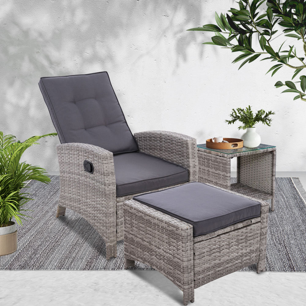 3-Piece Wicker Recliner Set – Gardeon Grey