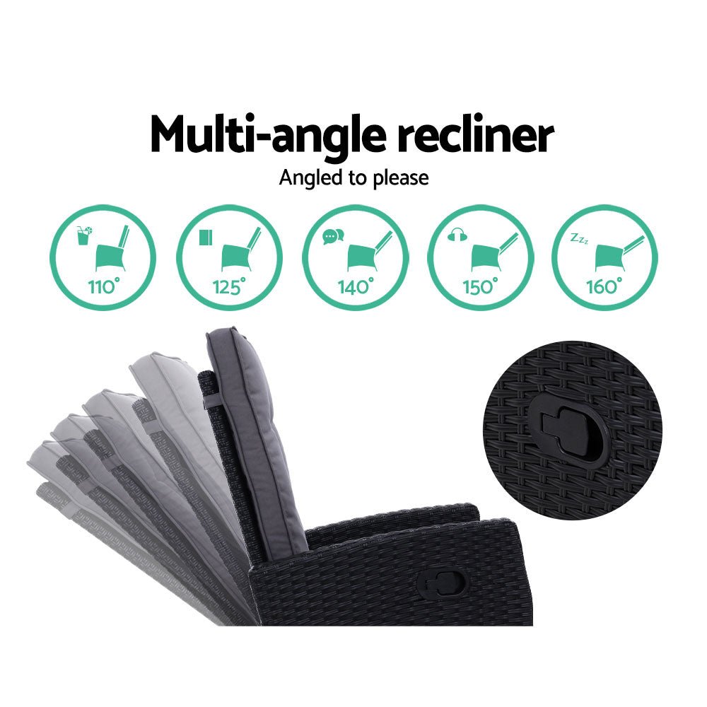 5-Piece Wicker Recliner Set – Gardeon Black