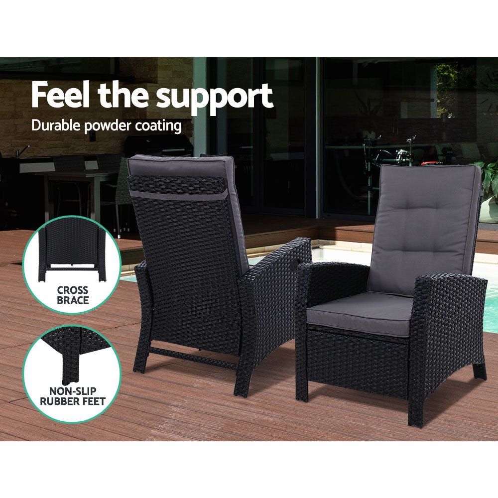 5-Piece Wicker Recliner Set – Gardeon Black