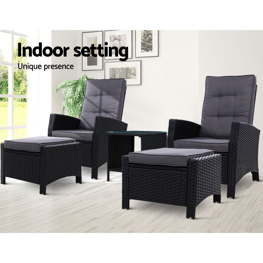 5-Piece Wicker Recliner Set – Gardeon Black