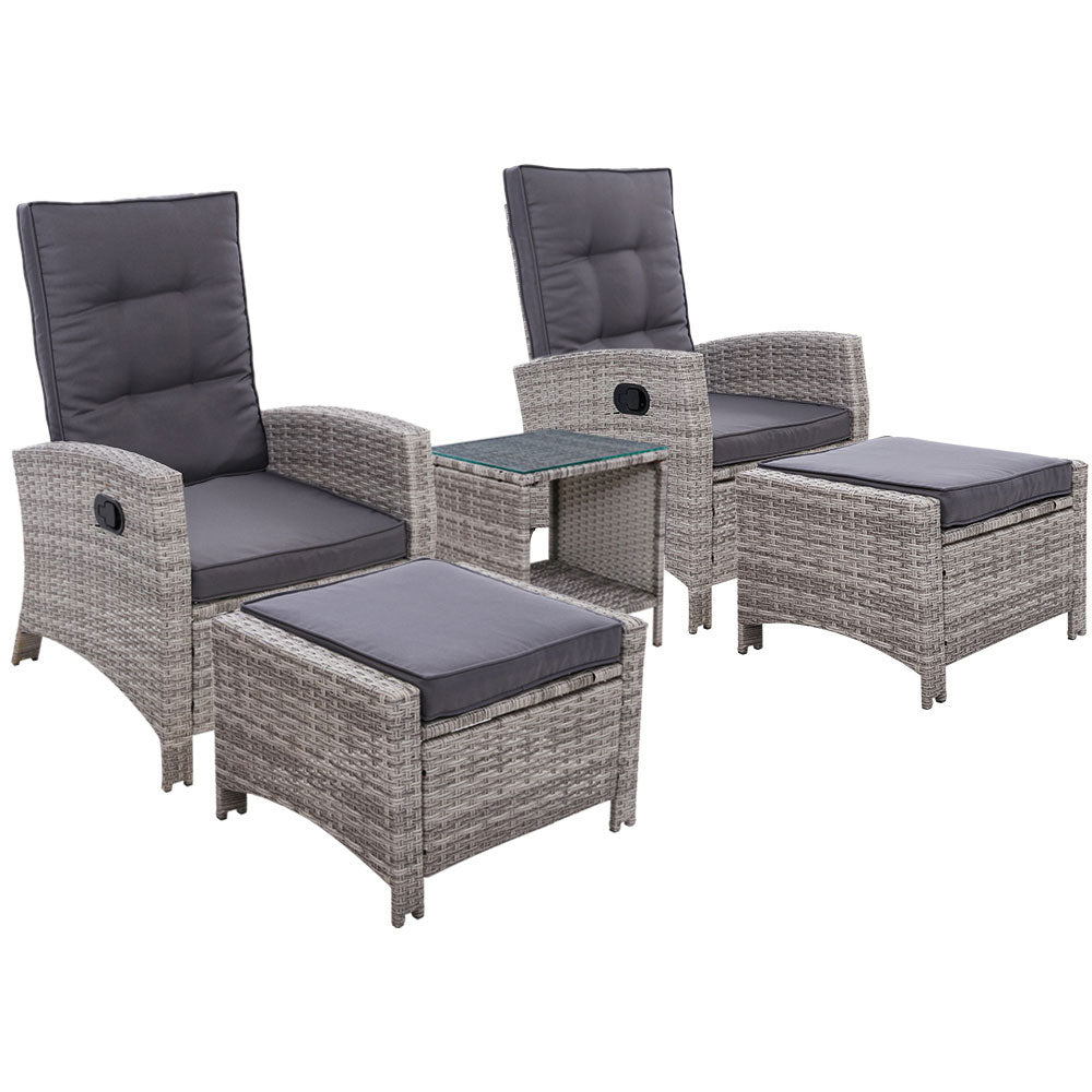 5-Piece Wicker Recliner Set – Gardeon Grey