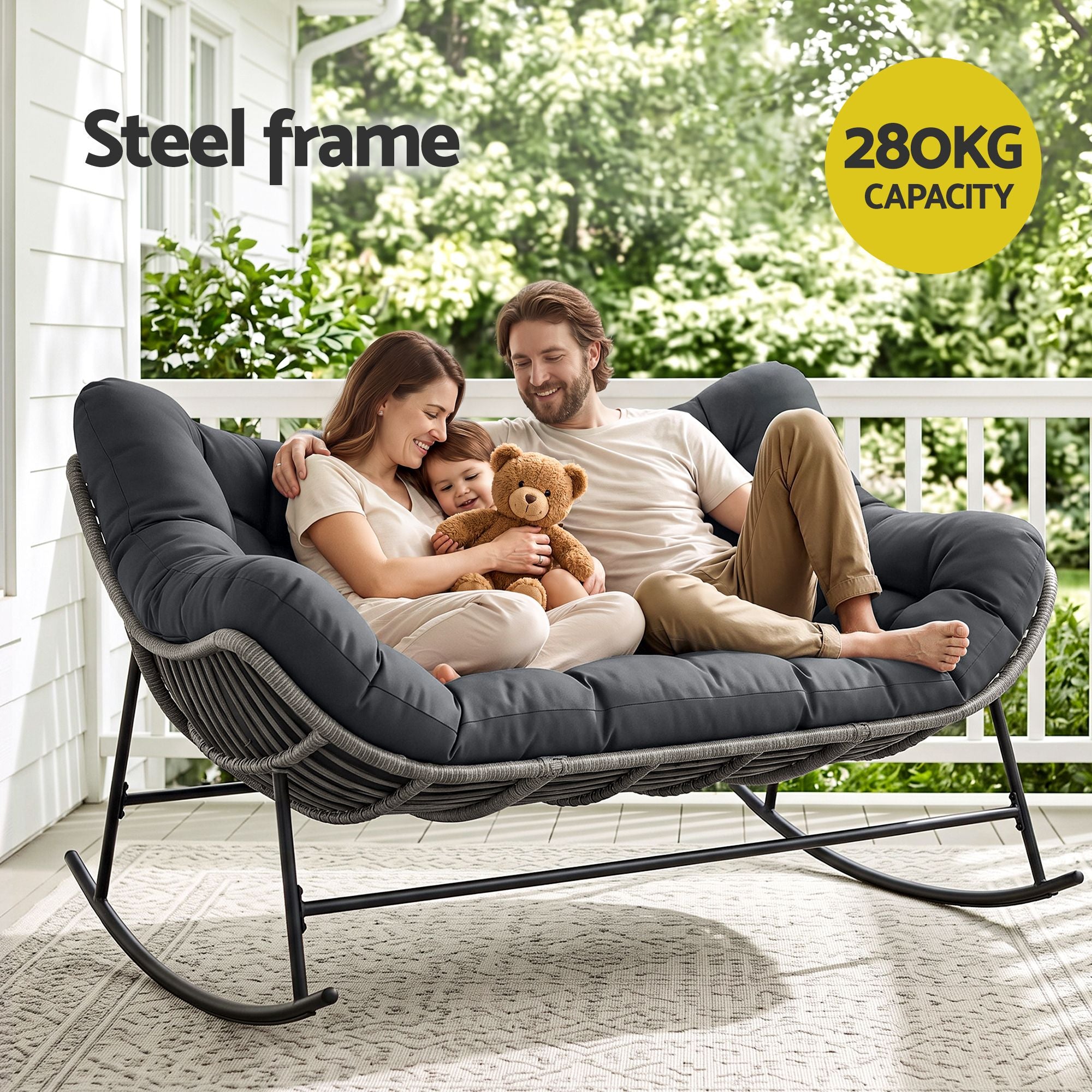 Gardeon wicker loveseat steel frame detail