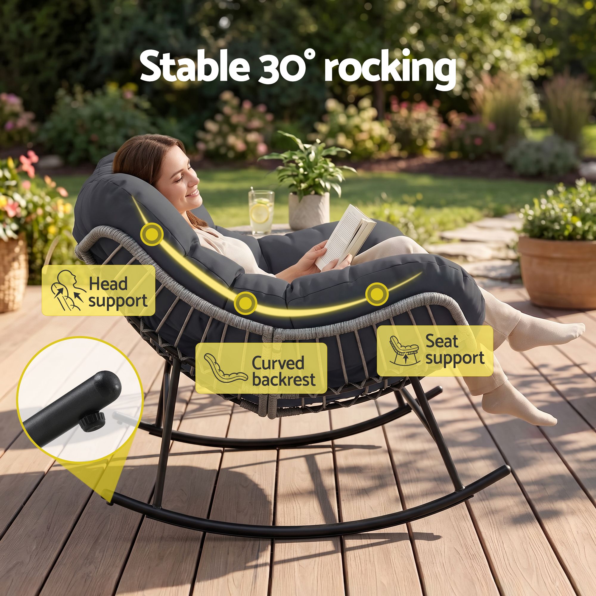 Gardeon grey wicker loveseat outdoor seating