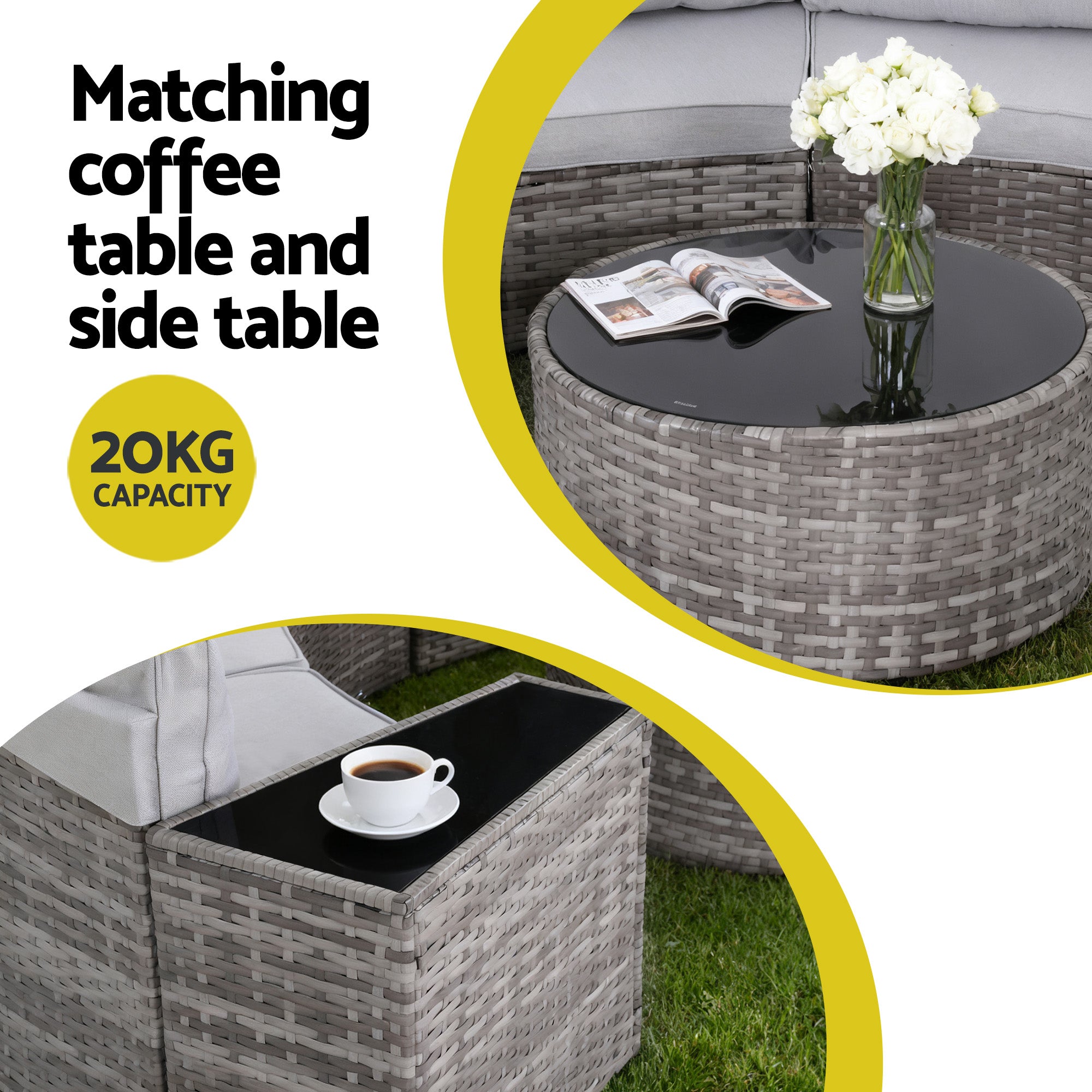 Gardeon 6 Seater Outdoor Sofa Set 9PCS Table Chair Set Garden Rattan Patio Furniture