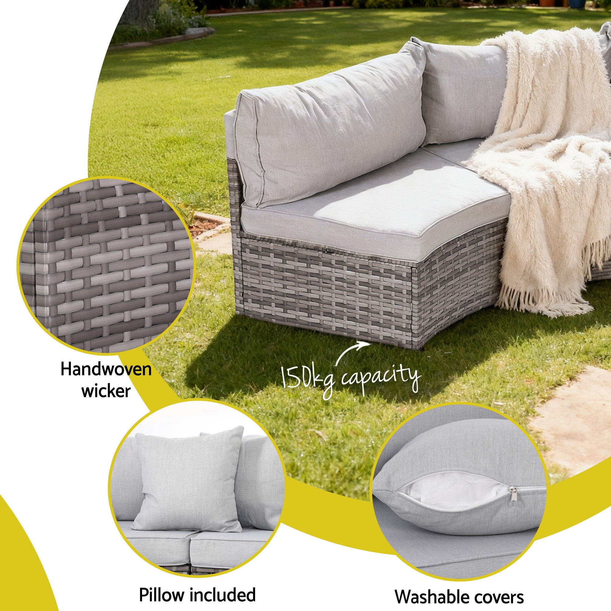 Gardeon 2 PCS Outdoor Sofa Set Rattan Modular Chair Garden Patio Furniture Grey