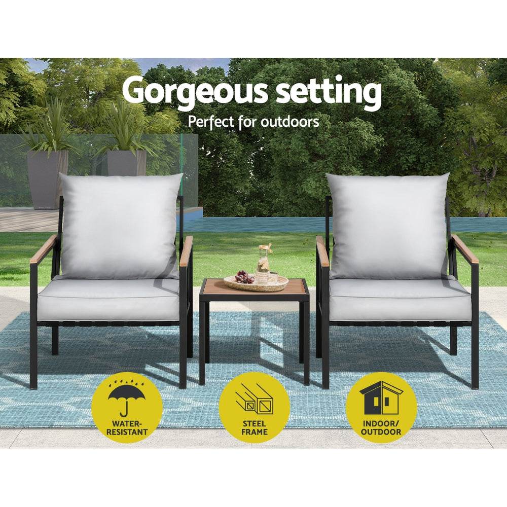 Gardeon 3PC Outdoor Furniture Bistro Set Lounge Setting Chairs Table Patio Black - Outdoorium