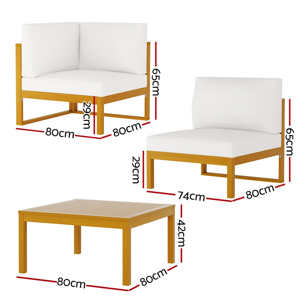 Gardeon 4-Seater Outdoor Sofa Set Wooden Lounge Setting 5PCS