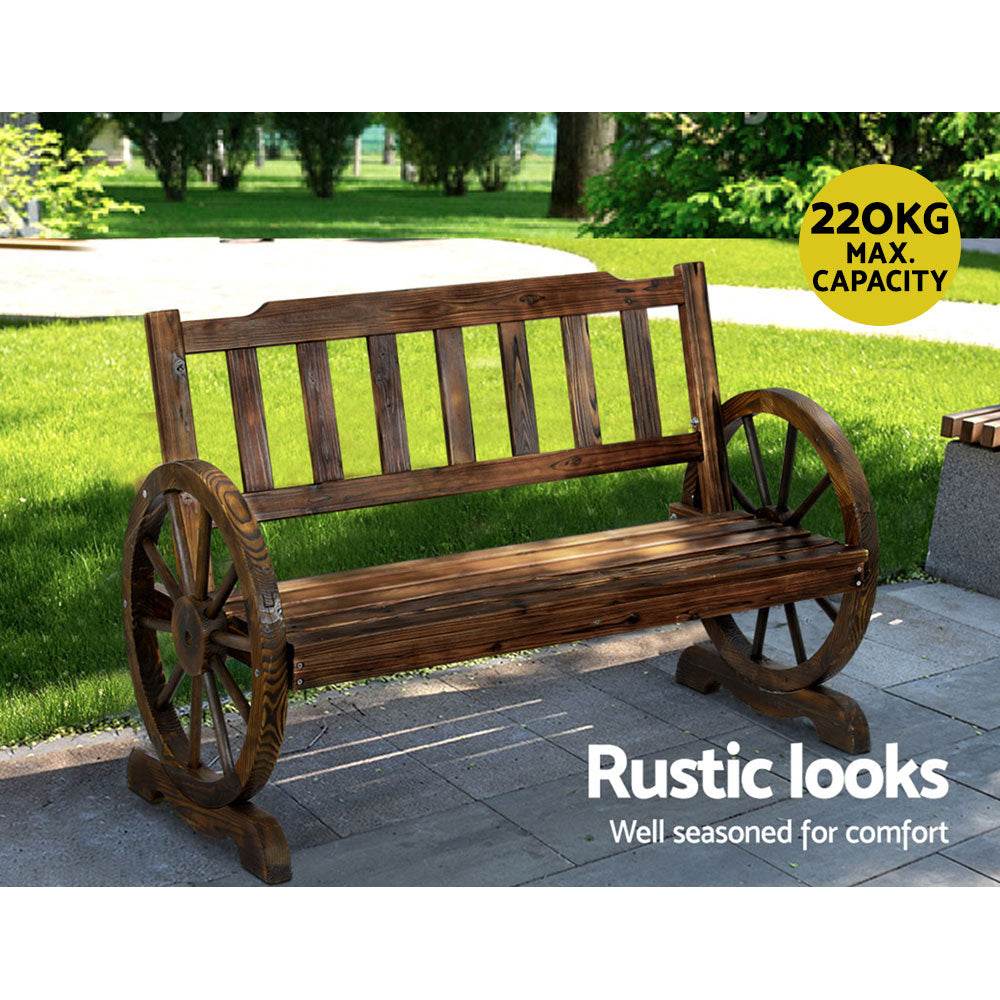 Gardeon Outdoor Garden Bench Wooden 2 Seater Wagon Chair Patio Furniture Brown - Outdoorium