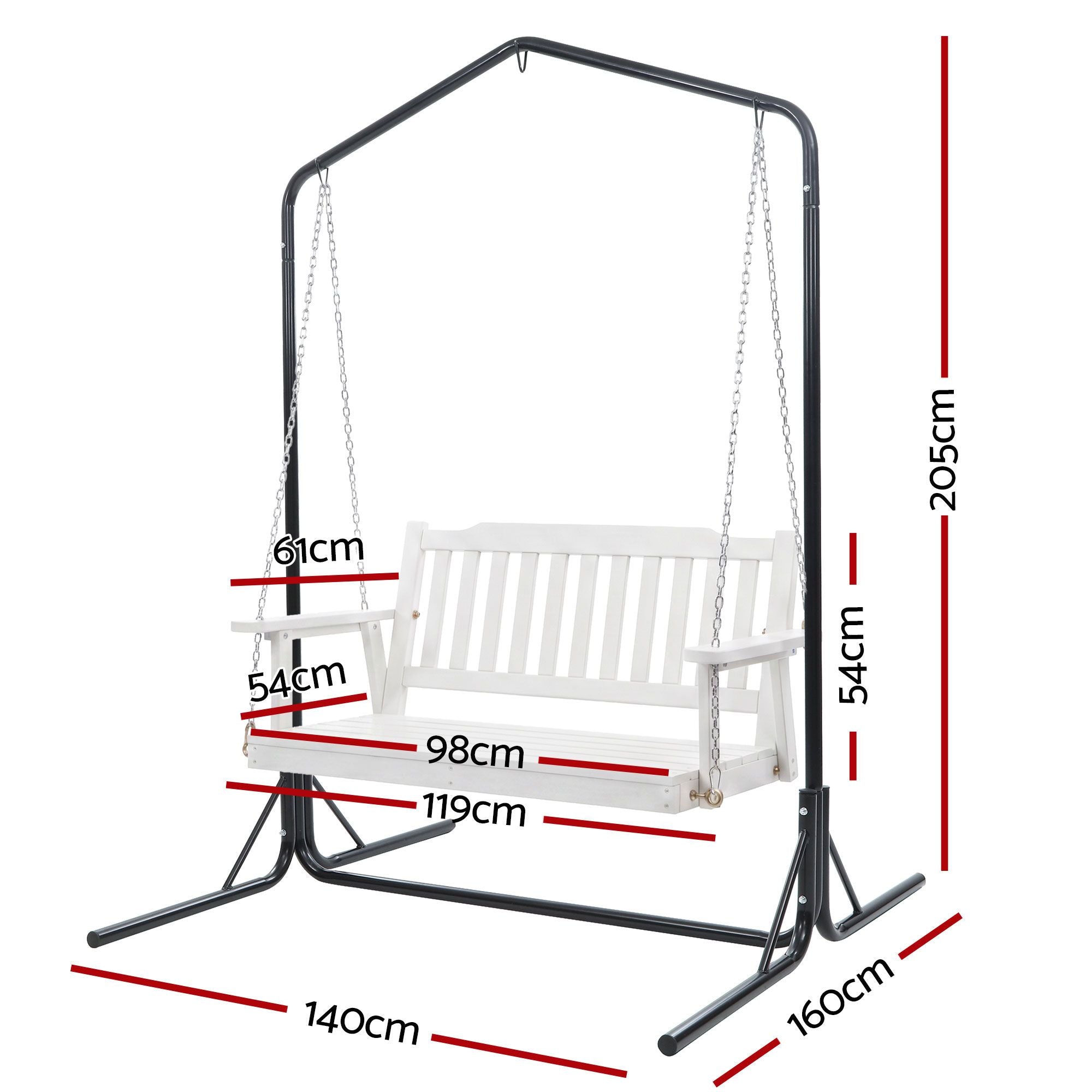 Gardeon 2-Seater Wooden Outdoor Swing Chair with Stand – White – view 2