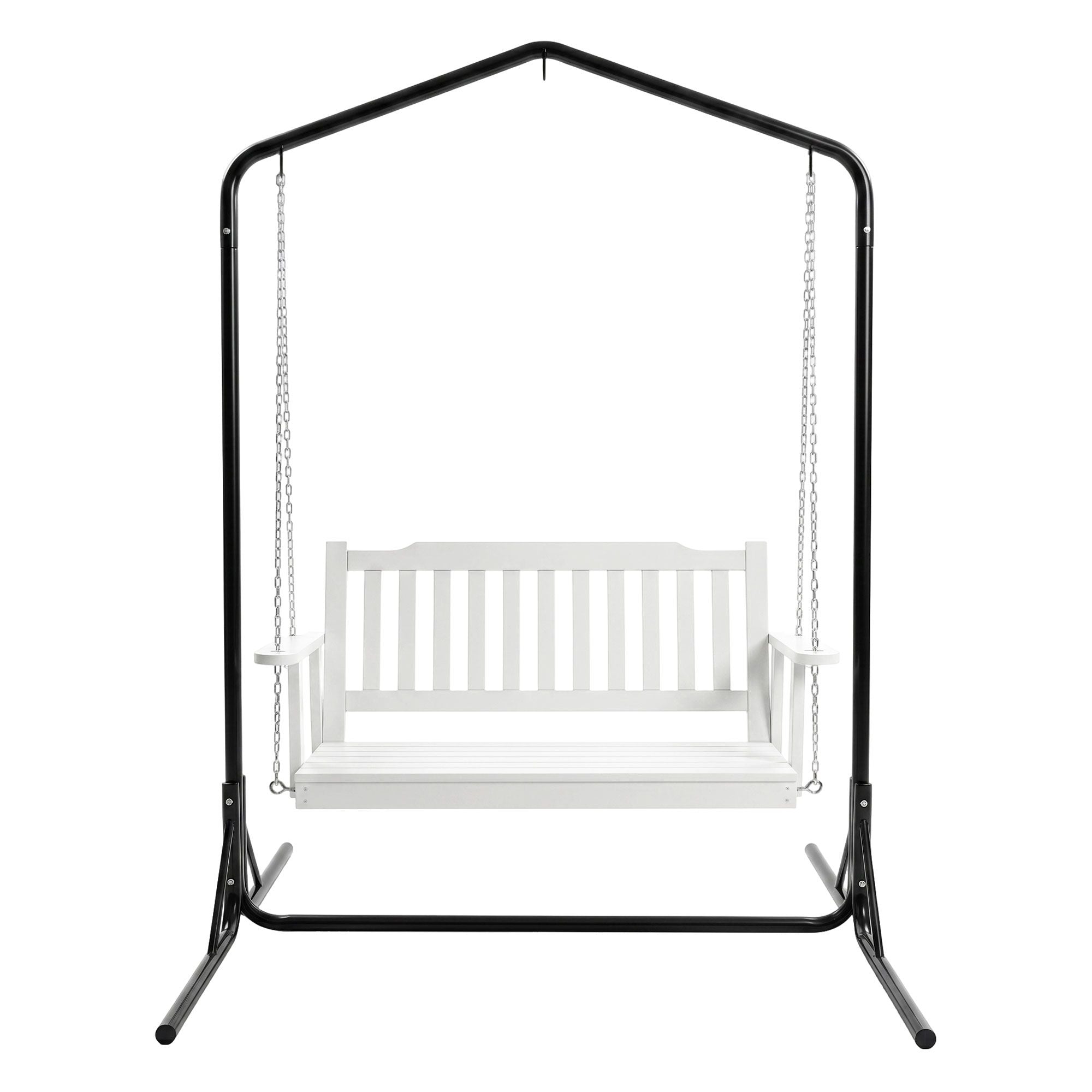 Gardeon 2-Seater Wooden Outdoor Swing Chair with Stand – White – view 3