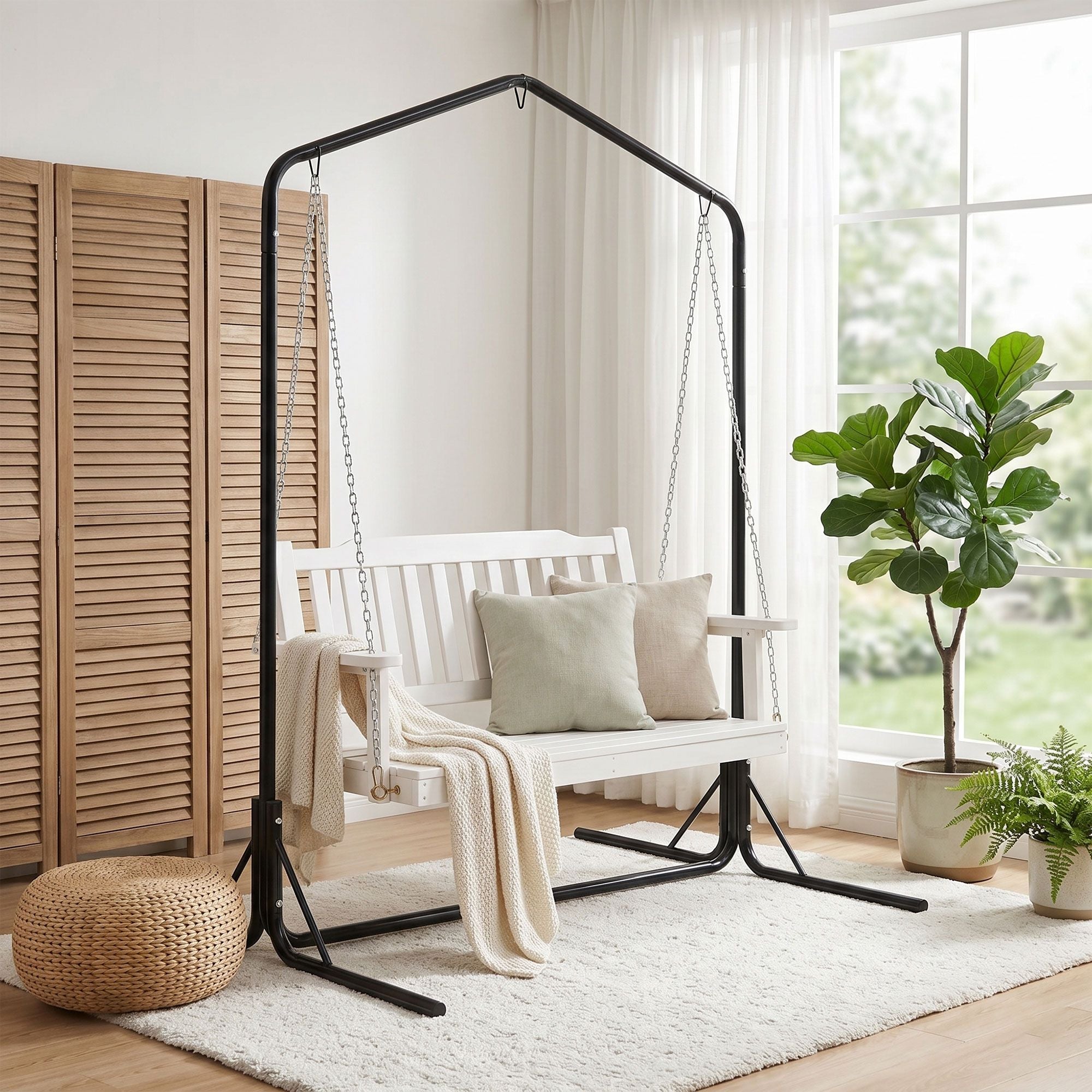 Gardeon 2-Seater Wooden Outdoor Swing Chair with Stand – White – view 7