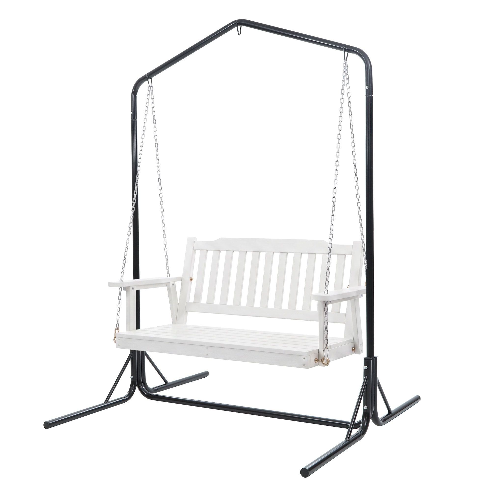 Gardeon 2-Seater Wooden Outdoor Swing Chair with Stand – White – view 8