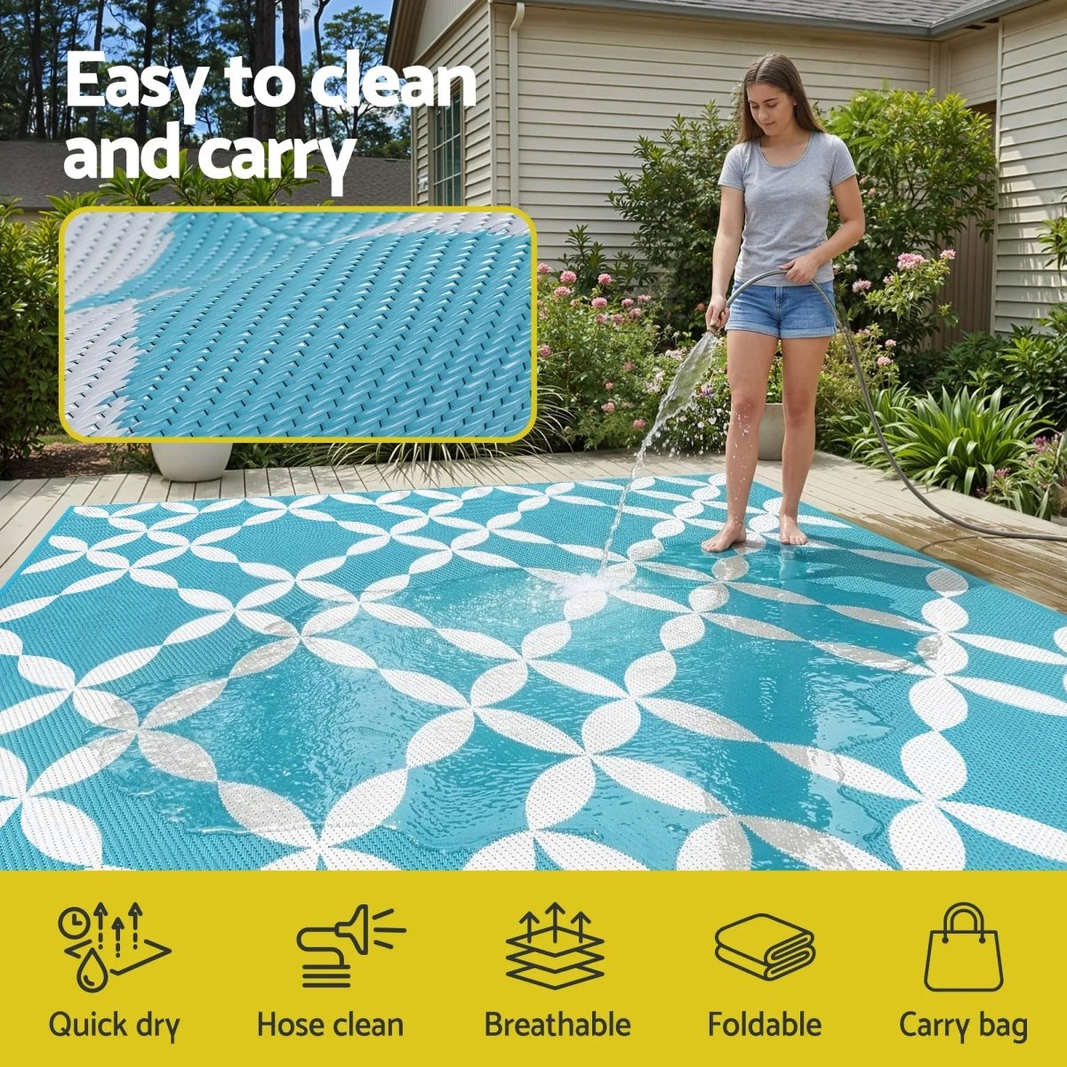 Gardeon Outdoor Rugs 274x366cm Large Carpet Reversible Area Mat PP Dual - Sided Patio Rug Light Blue | | | | Home & Garden > Rugs > Outdoor Rugs | Gardeon | Outdoorium | DSZ | free - shipping | Outdoor Rugs | 5