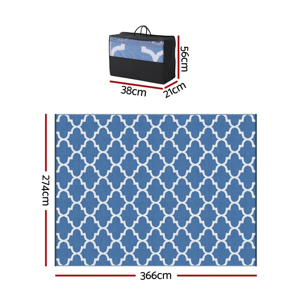 Gardeon Outdoor Rugs 274x366cm Large Carpet Reversible Area Mat PP Dual - Sided Patio Rug Blue | | | | Home & Garden > Rugs > Outdoor Rugs | Gardeon | Outdoorium | DSZ | free - shipping | Outdoor Rugs | 2