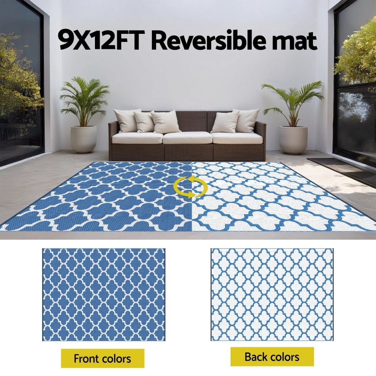Gardeon Outdoor Rugs 274x366cm Large Carpet Reversible Area Mat PP Dual - Sided Patio Rug Blue | | | | Home & Garden > Rugs > Outdoor Rugs | Gardeon | Outdoorium | DSZ | free - shipping | Outdoor Rugs | 6