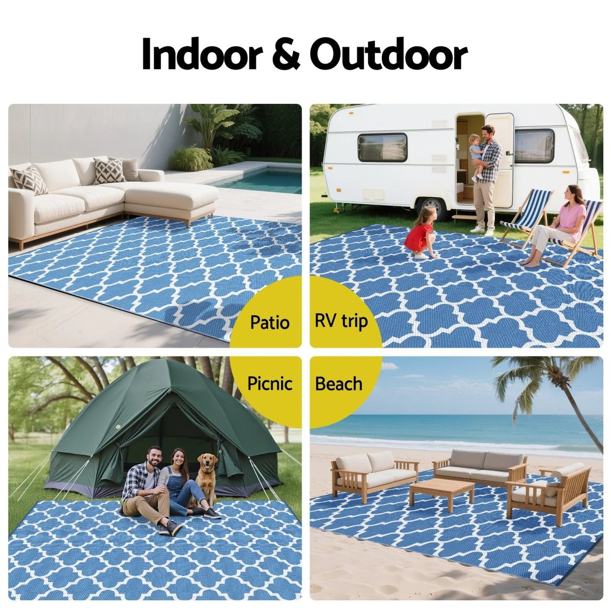 Gardeon Outdoor Rugs 274x366cm Large Carpet Reversible Area Mat PP Dual - Sided Patio Rug Blue | | | | Home & Garden > Rugs > Outdoor Rugs | Gardeon | Outdoorium | DSZ | free - shipping | Outdoor Rugs | 8