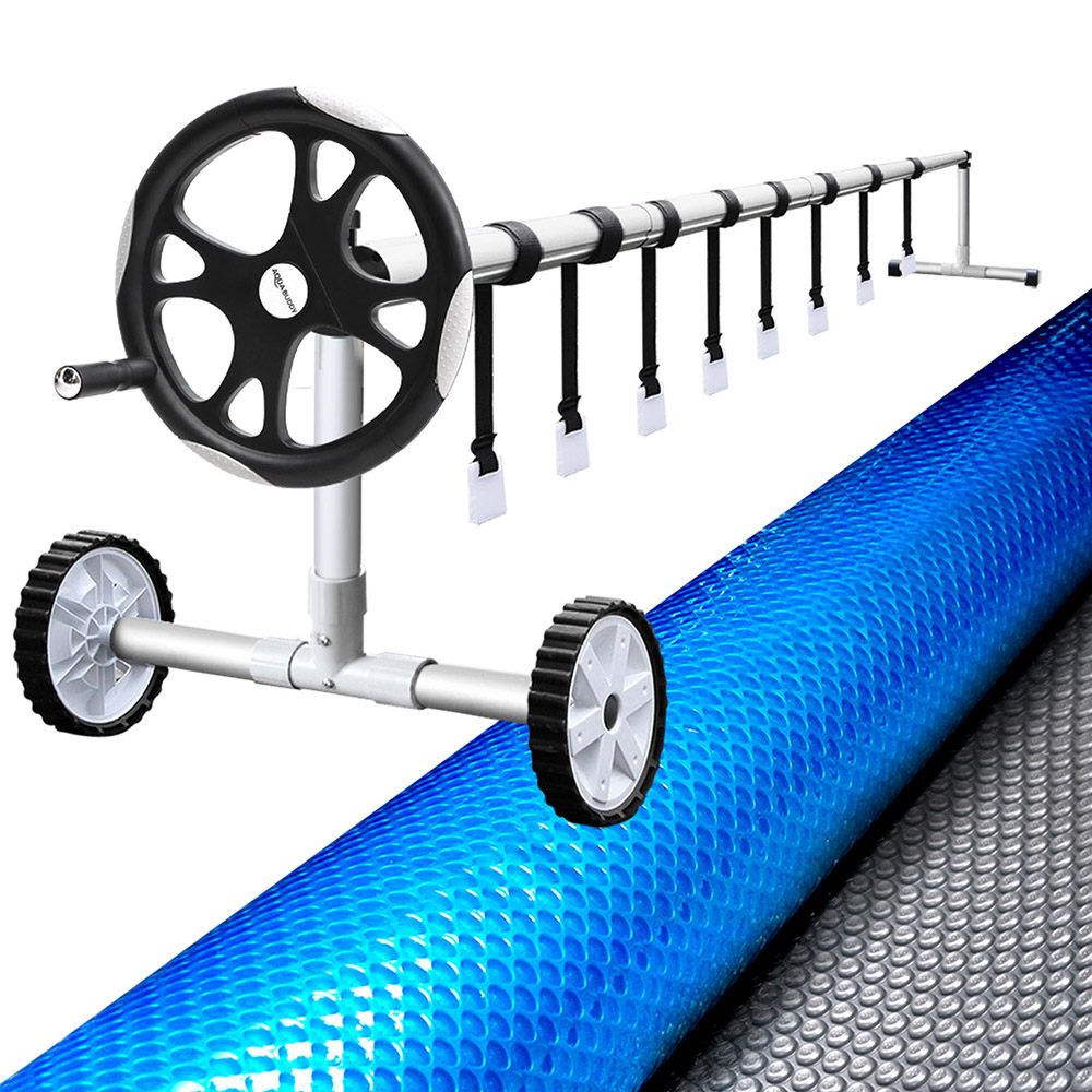 Aquabuddy Pool Cover 500 Micron 10x4m Swimming Pool Solar Blanket Blue Silver 5.5m Roller