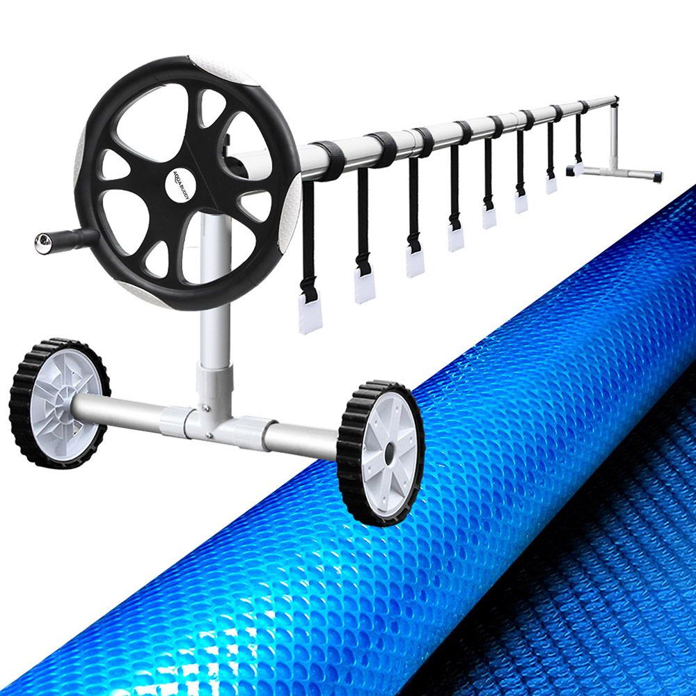 Aquabuddy Pool Cover 8x4.2m 400 Micron Blue Swimming Pool Solar Blanket 5.5m Roller