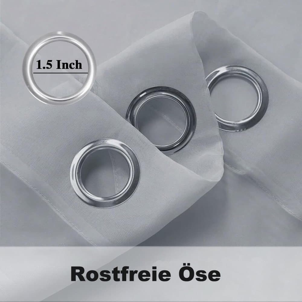 1 Pair Water Resistant Sheer Eyelet Curtains for Outdoor, 140x250cm, Gray