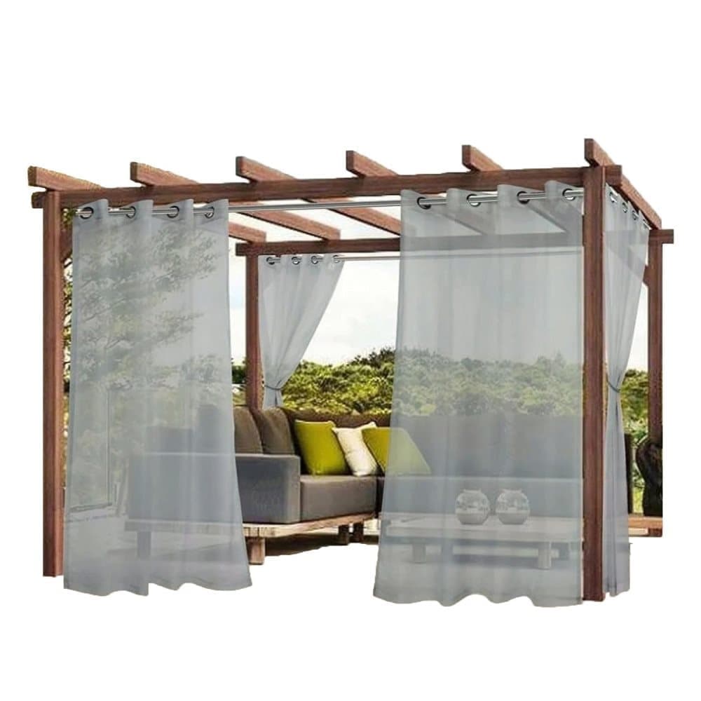 1 Pair Water Resistant Sheer Eyelet Curtains for Outdoor, 132 cm x 213 cm, Gray