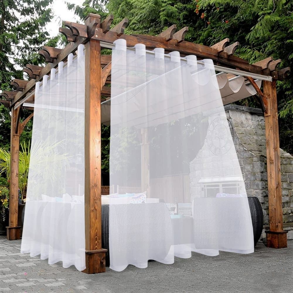 1 Pair White Water Resistant Sheer Eyelet Curtains for Outdoor, 132 cm x 213 cm