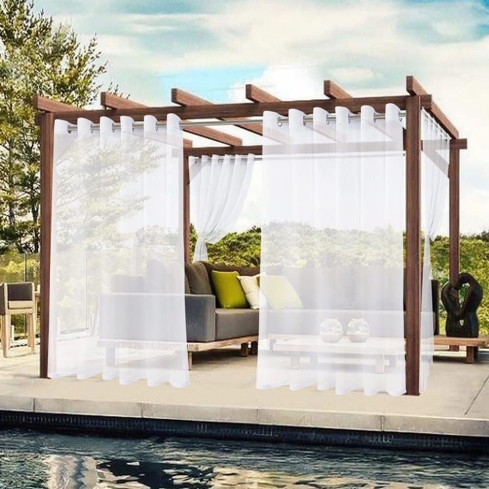 1 Pair White Water Resistant Sheer Eyelet Curtains for Outdoor, 132 cm x 213 cm