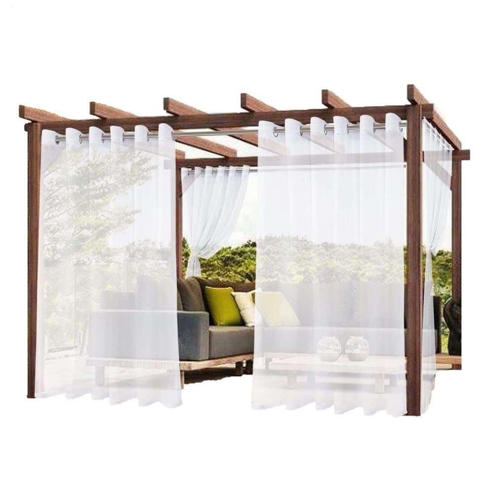 1 Pair Water Resistant Sheer Eyelet Curtains for Outdoor, 132x274 cm, White