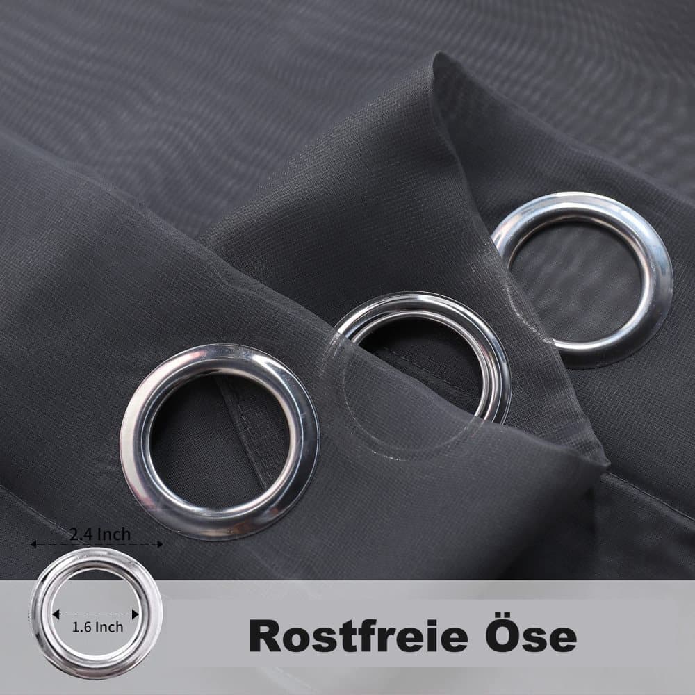 Black Water Resistant Sheer Eyelet Curtains for Outdoor, 132 cm x 274 cm