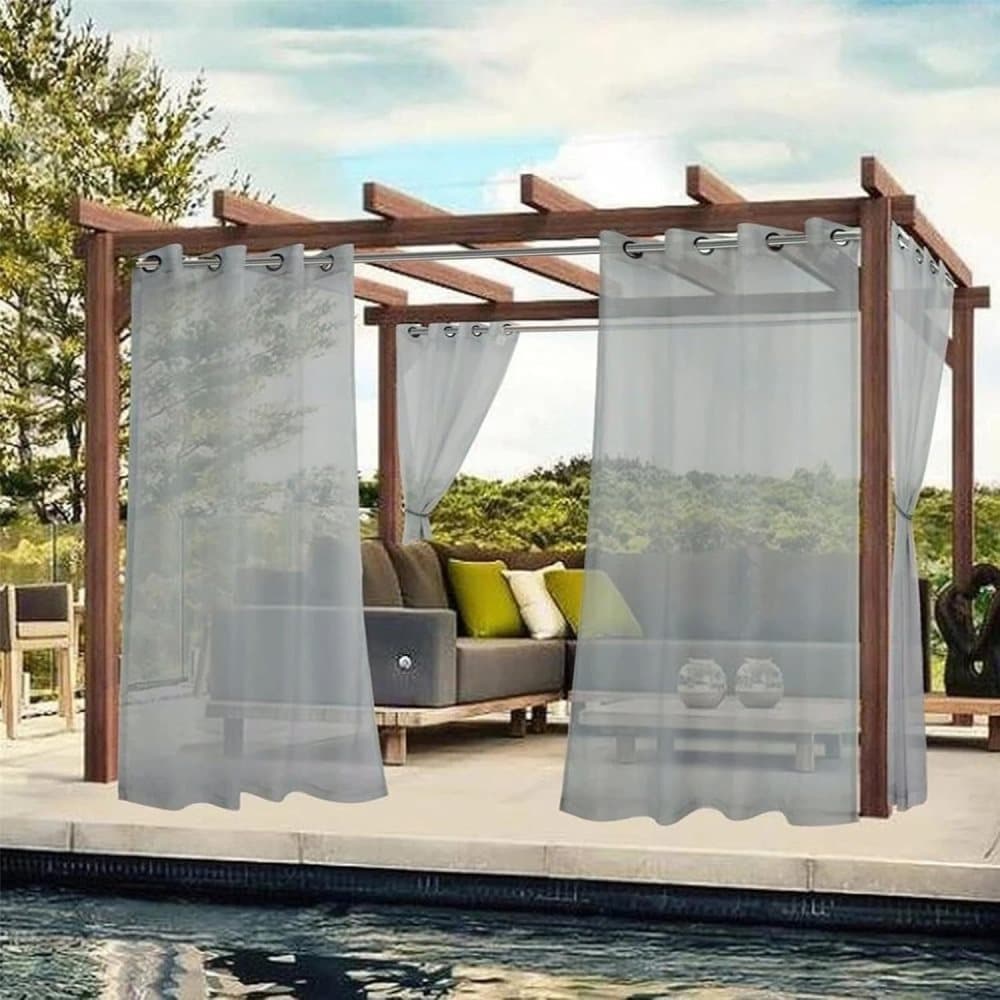 1 Pair Water Resistant Sheer Eyelet Curtains for Outdoor, 132x274 cm, Gray