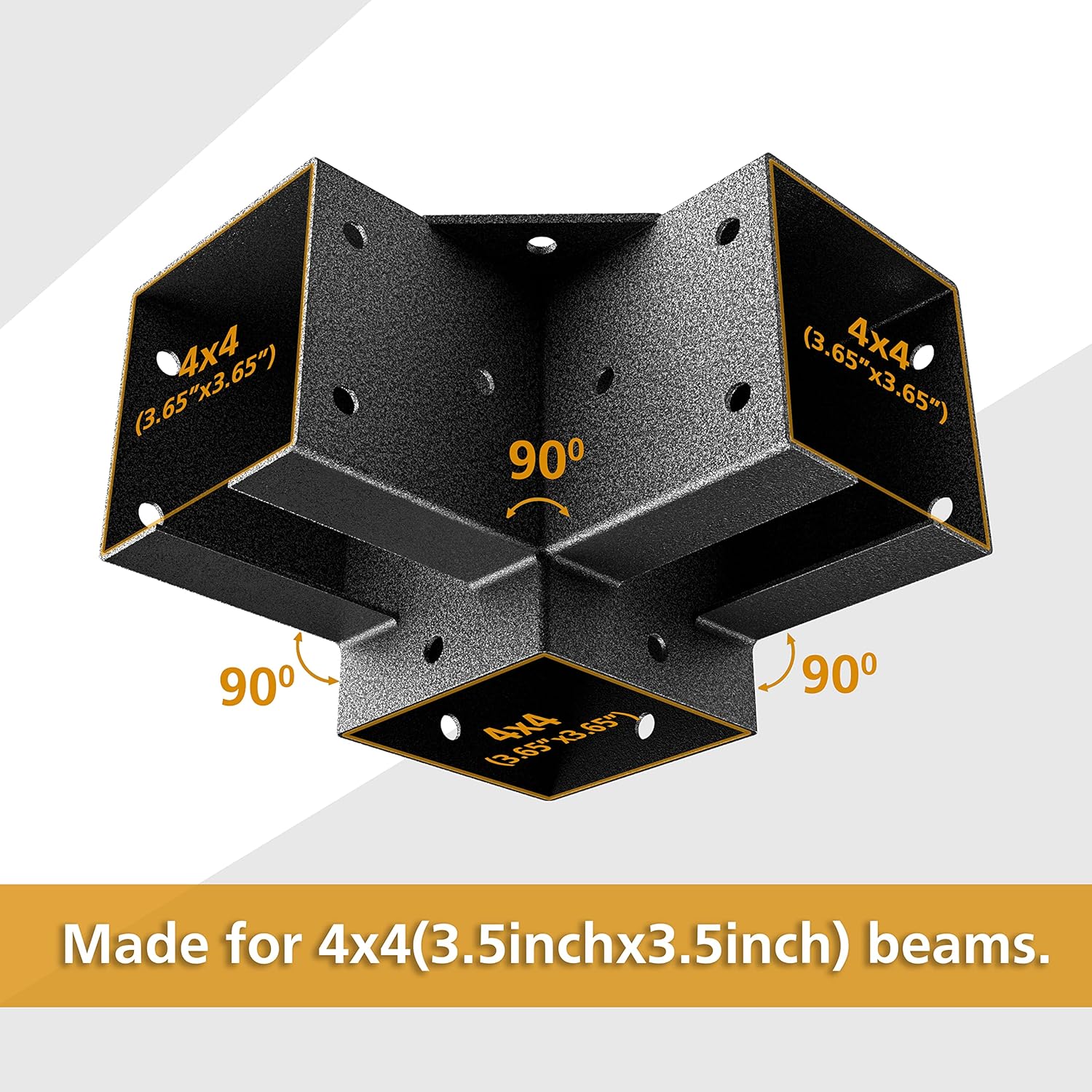 Pergola Kit Corner Brackets for 4x4(3.5inchx3.5inch) Wood Posts, Powder Coated Steel Made, 3-Way 90°Angle for Hunting Blind, Deer Stand