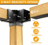 Pergola Kit Corner Brackets for 4x4(3.5inchx3.5inch) Wood Posts, Powder Coated Steel Made, 3-Way 90°Angle for Hunting Blind, Deer Stand