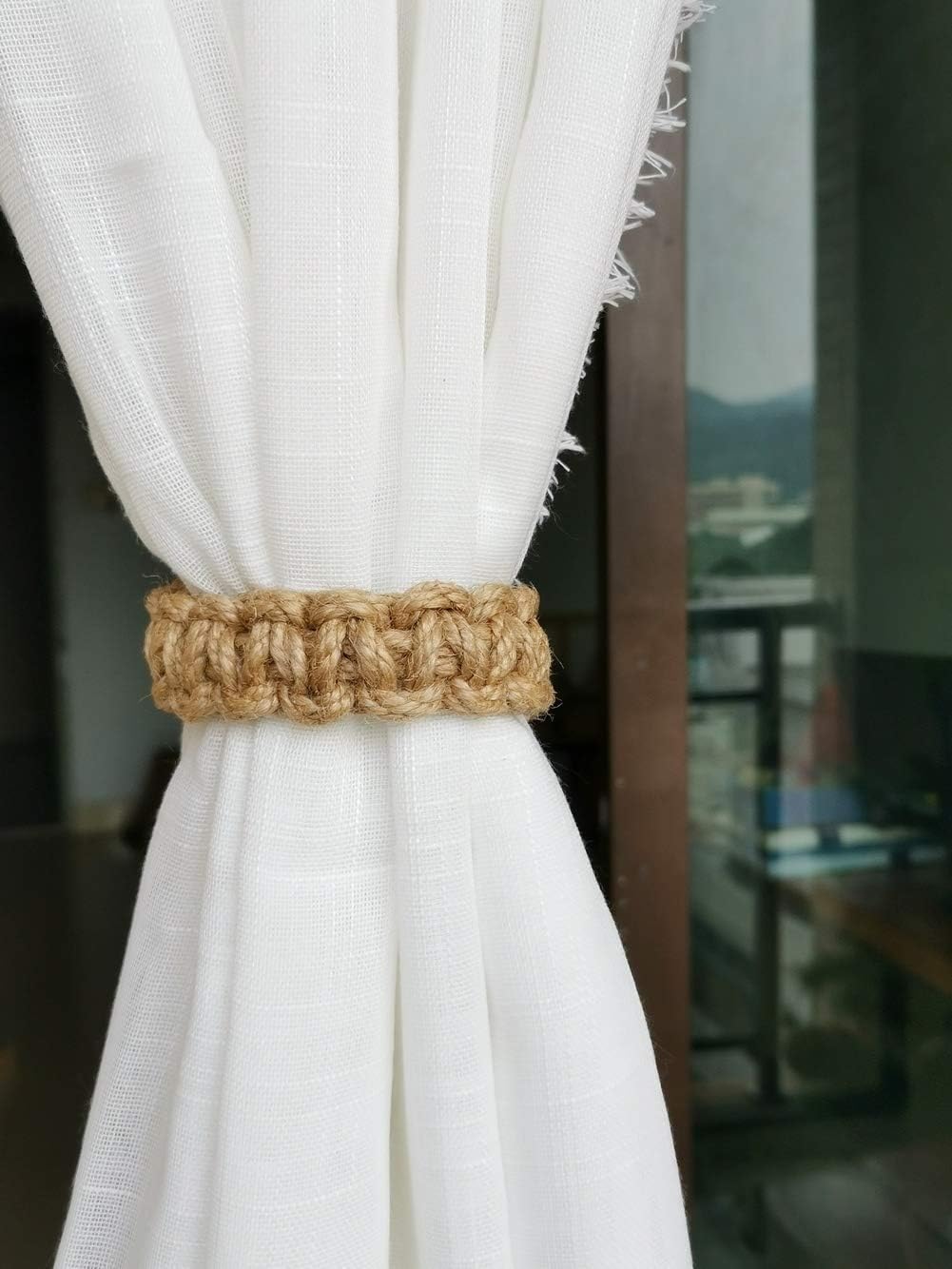 Braided Curtain Tiebacks for Drapes, Rustic Curtain holdbacks Set of 4, Handmade Curtain Ties for Sheer/Light Weight Drapes