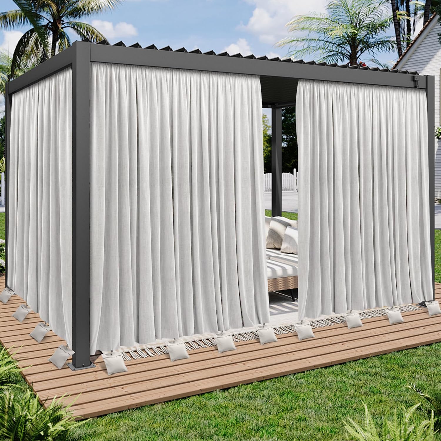 12 Pack Outdoor Curtain Weights Bag, Patio Curtain Sandbag with Sealed Bags and Clips, Reusable Drapery Weighted Bags for Home Outdoor Pergola Gazebo Front Porch (Grey)