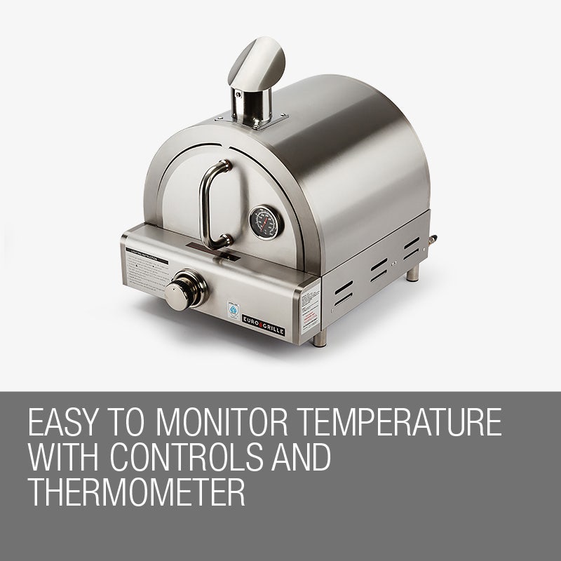 EuroGrille Portable Gas Pizza Oven – Stainless Steel LPG Benchtop Outdoor Pizza Oven