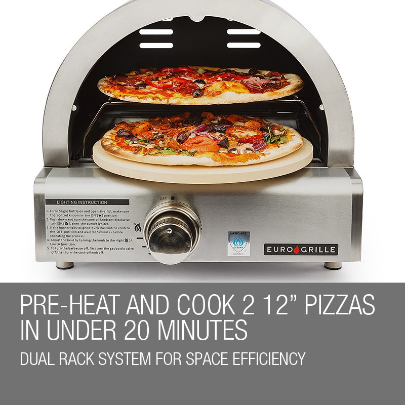 EuroGrille Portable Gas Pizza Oven – Stainless Steel LPG Benchtop Outdoor Pizza Oven